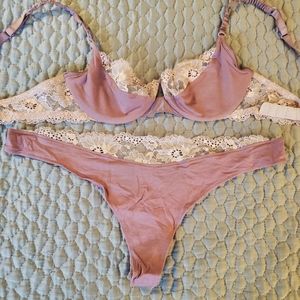 La Perla purple with pink lace bra (32C) and thong set